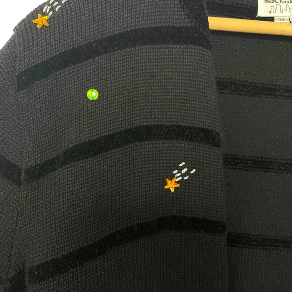 VINTAGE 90s Jack B Quick Ugly Bedazzled Christmas Cardigan Sweater Black Size M - Picture 5 of 14